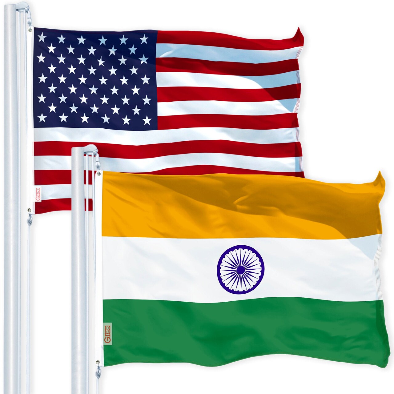 G128 Combo Pack: USA 3x5 Ft 150D Printed Stars & India Flag 3x5 Ft 150D Printed